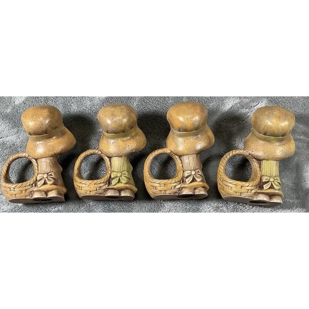 Vintage Ceramic Boy(6) & Girl(4) Napkin Rings Set Of 10 Green Brown Farmhouse